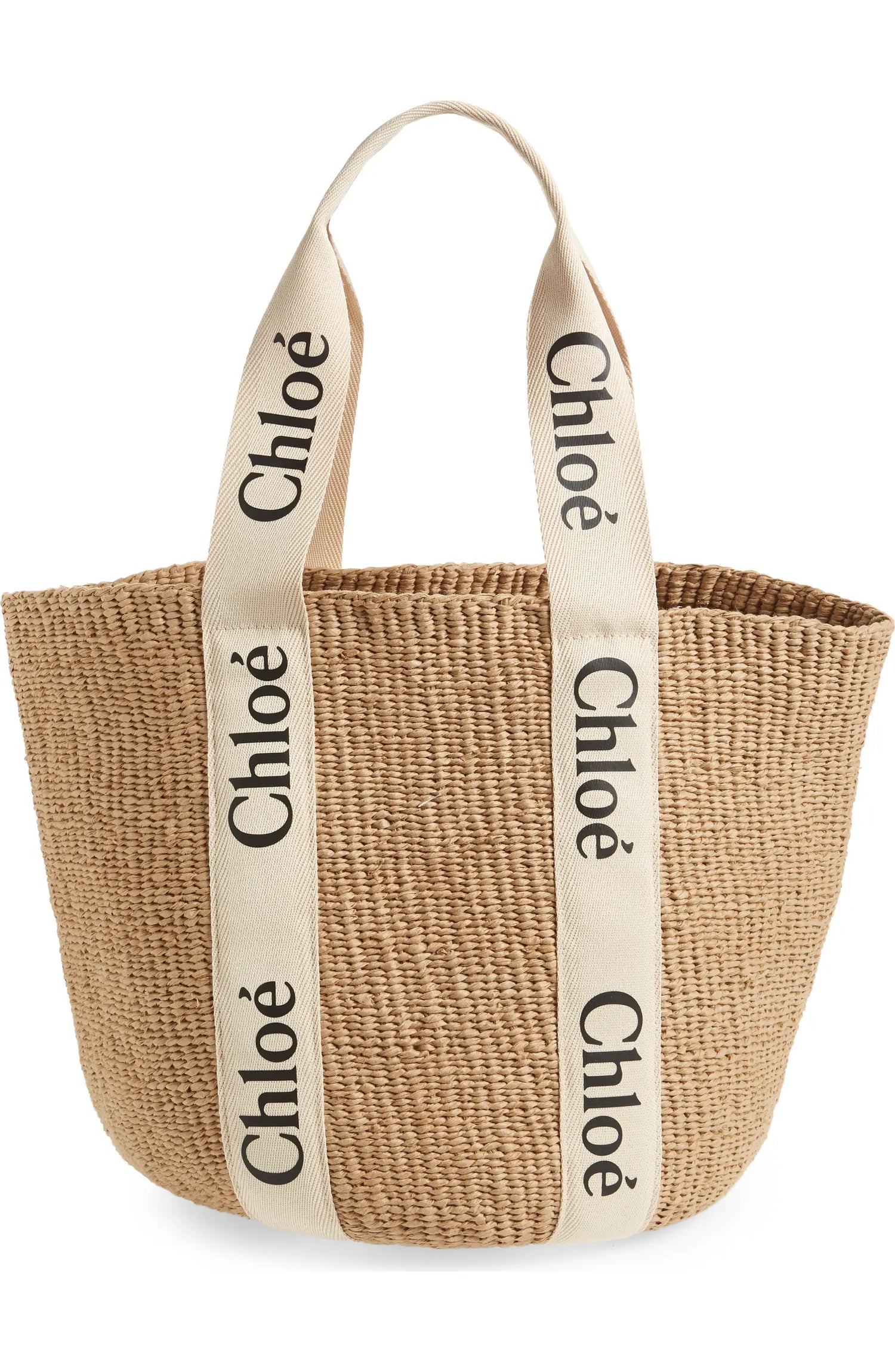 classic large basket tote — woven basket tote with structured straps, front view on white background