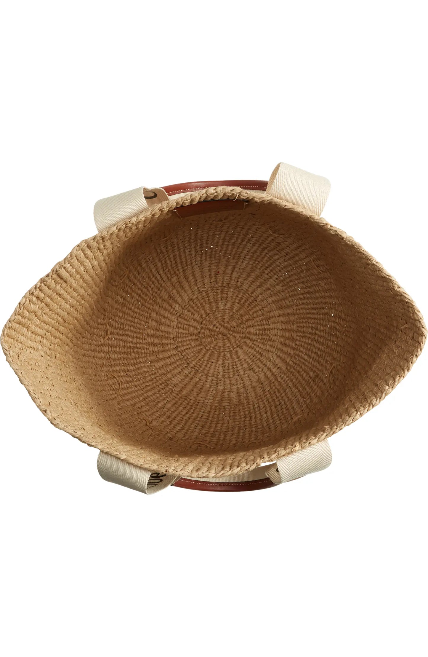 classic large basket tote  basket with a white handle on a white background-open view 