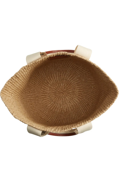 classic large basket tote  basket with a white handle on a white background-open view 