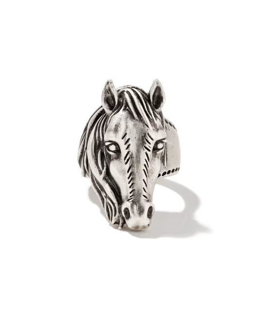vintage silver cocktail ring — western boho style, front face view with horse motif detail, white background