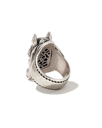 vintage silver cocktail ring — western boho style, back view showing vintage silver over brass construction, white background

