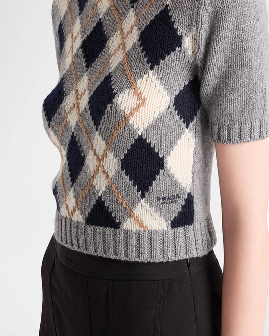 Cashmere Jacquard Short Sleeved Sweater