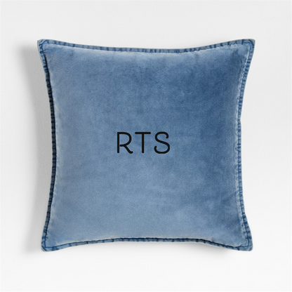 organic cotton velvet  pillow cover with 'RTS' text on a white background