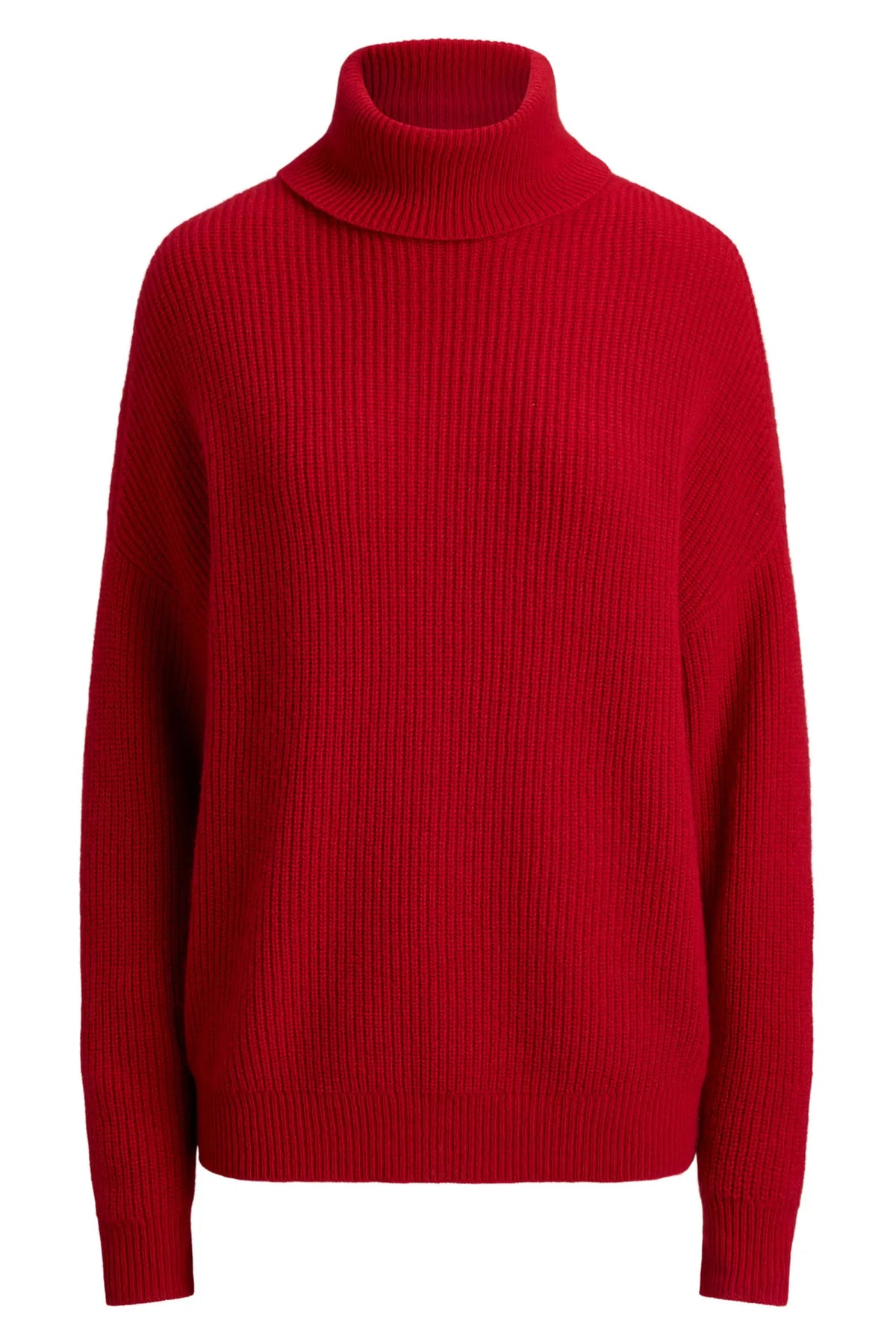red wool-cashmere turtleneck full front view