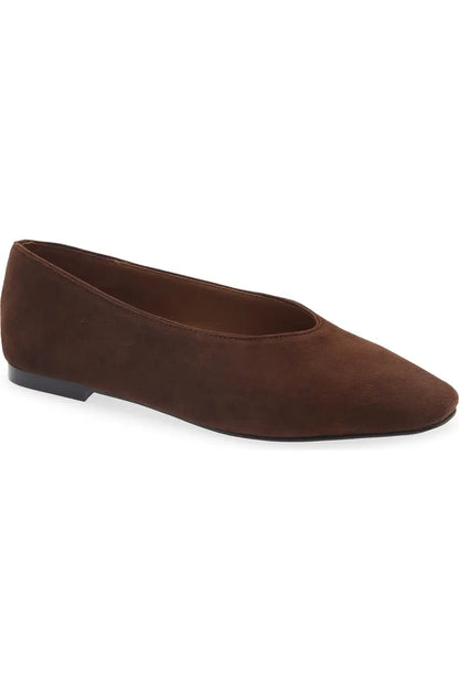 rich brown ballet flat front side view 