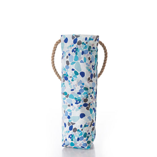 sea glass wine bag- bottle bag with rope handles on a white background