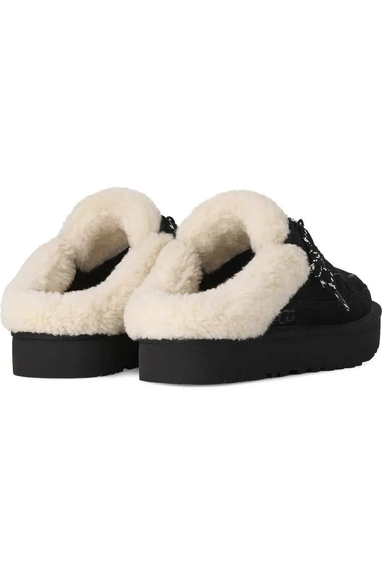 shearling lined lace-up mule rear view 