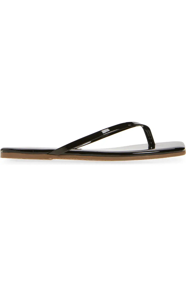 square toe leather flip — women’s square toe leather flip flop in licorice, side view