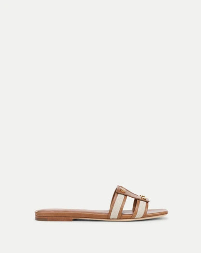 tan leather canvas slide — single side shot