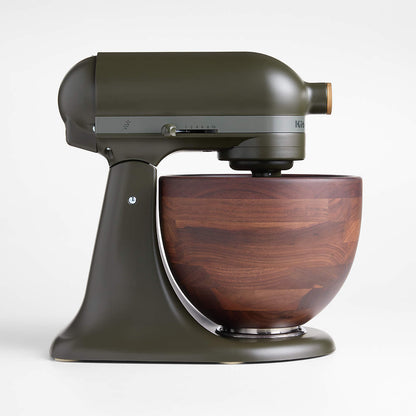 Tilt head stand mixer — 5-quart stand mixer walnut wood bowl, side view white background